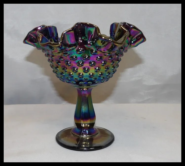 Fenton Amethyst Carnival Glass Hobnail Small Compote - 3