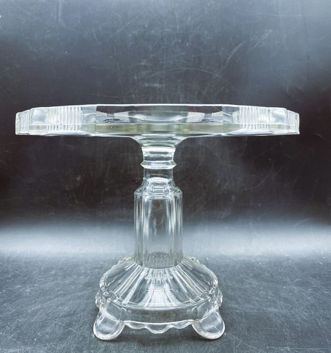 Antique 1882 Glass Cake Stand Pedestal Salver 10" Clear Ribbon Adam's & Co - 2