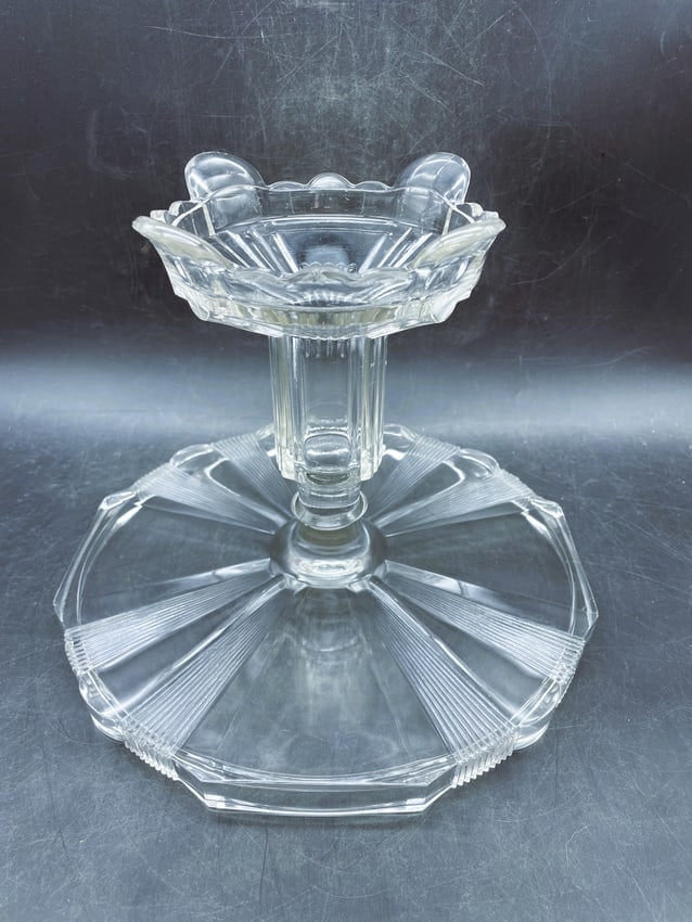 Antique 1882 Glass Cake Stand Pedestal Salver 10" Clear Ribbon Adam's & Co - 3