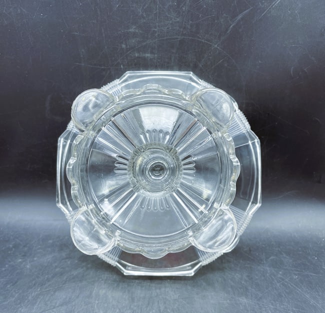 Antique 1882 Glass Cake Stand Pedestal Salver 10" Clear Ribbon Adam's & Co - 6