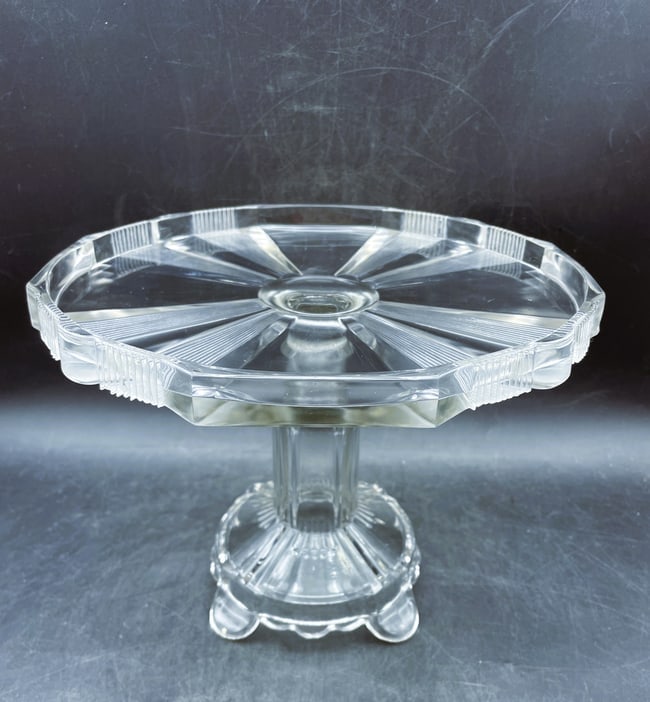 Antique 1882 Glass Cake Stand Pedestal Salver 10" Clear Ribbon Adam's & Co - 7