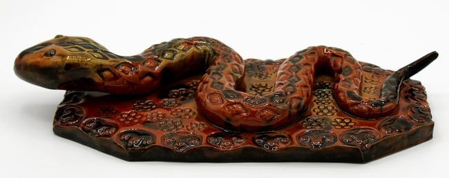 A redware pottery snake with embossed and glazed decoration - 2