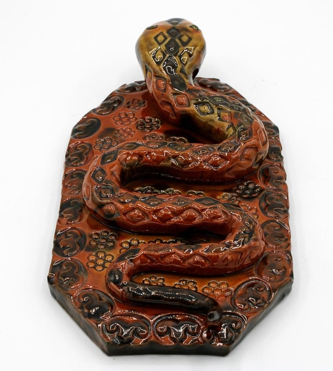 A redware pottery snake with embossed and glazed decoration - 6