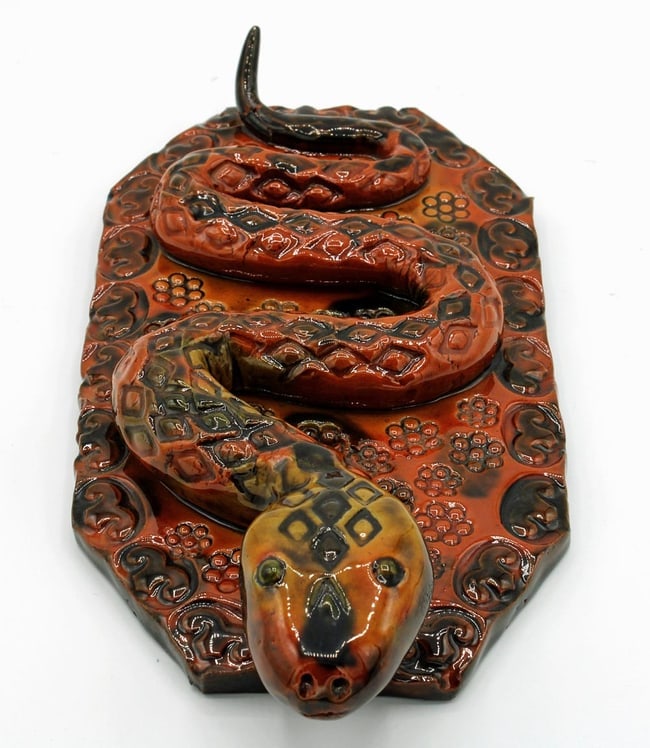 A redware pottery snake with embossed and glazed decoration - 7