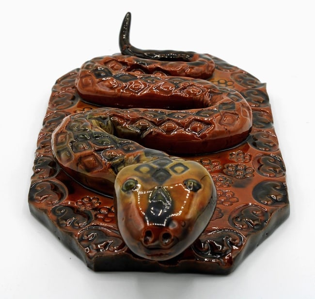 A redware pottery snake with embossed and glazed decoration - 8