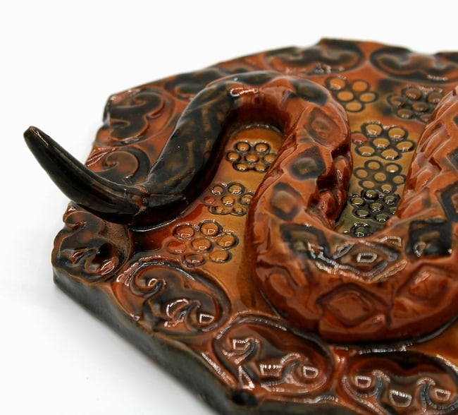 A redware pottery snake with embossed and glazed decoration - 9