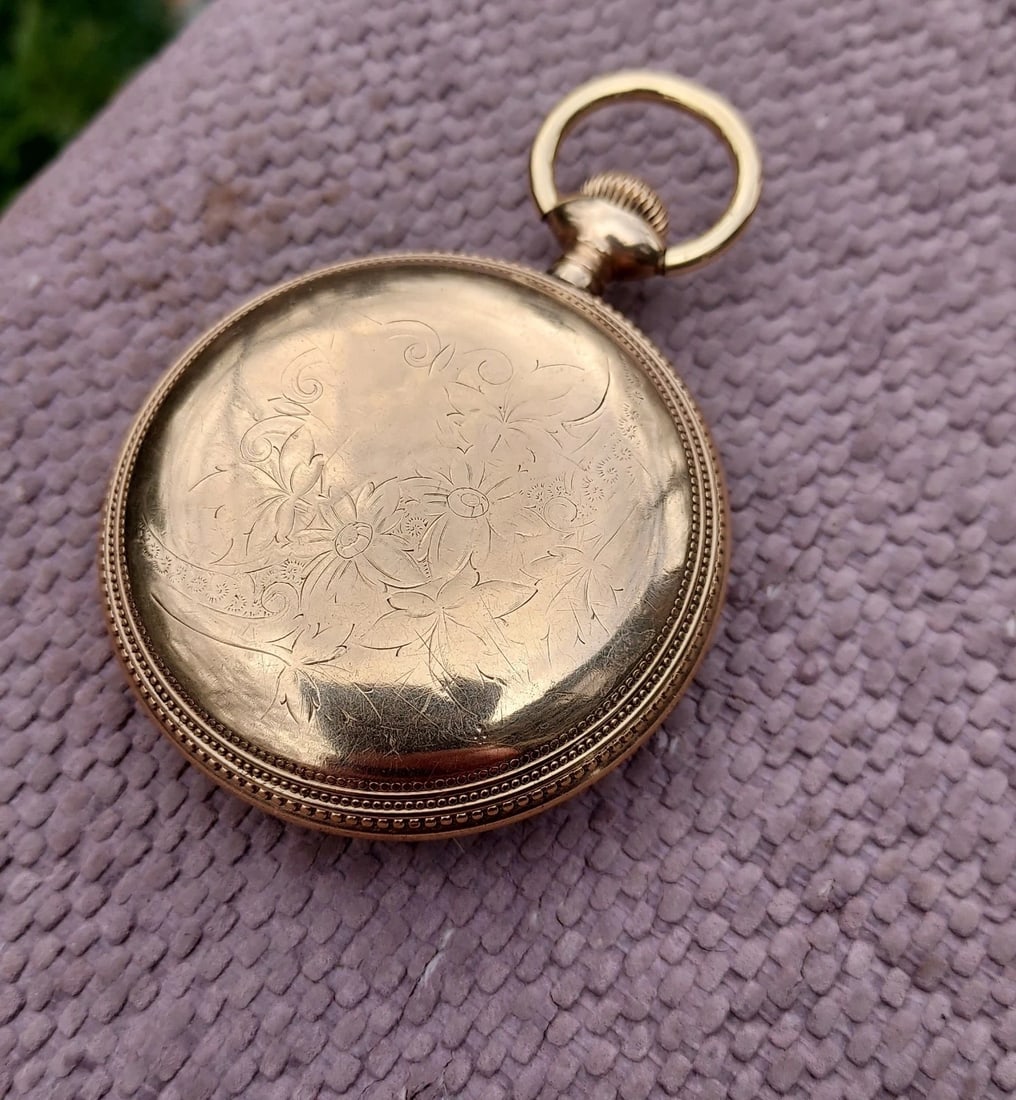Pocket Watch Waltham Case Gold Filled 20 year 18s Engraved Beaded Edge 15J - 2
