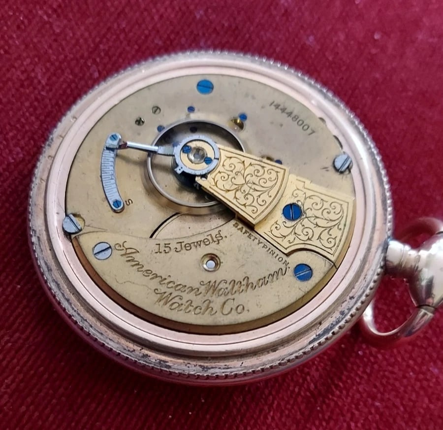 Pocket Watch Waltham Case Gold Filled 20 year 18s Engraved Beaded Edge 15J - 6