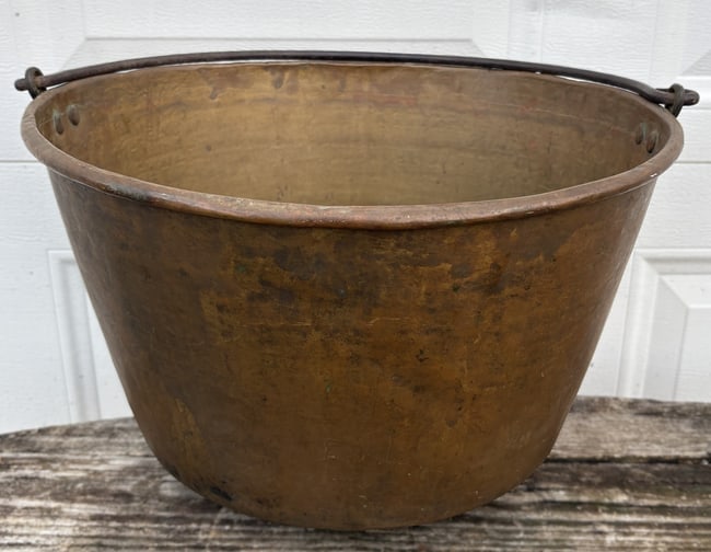 Large Copper Kettle with Hand Forged Iron Handle ~ Apple Butter - 2