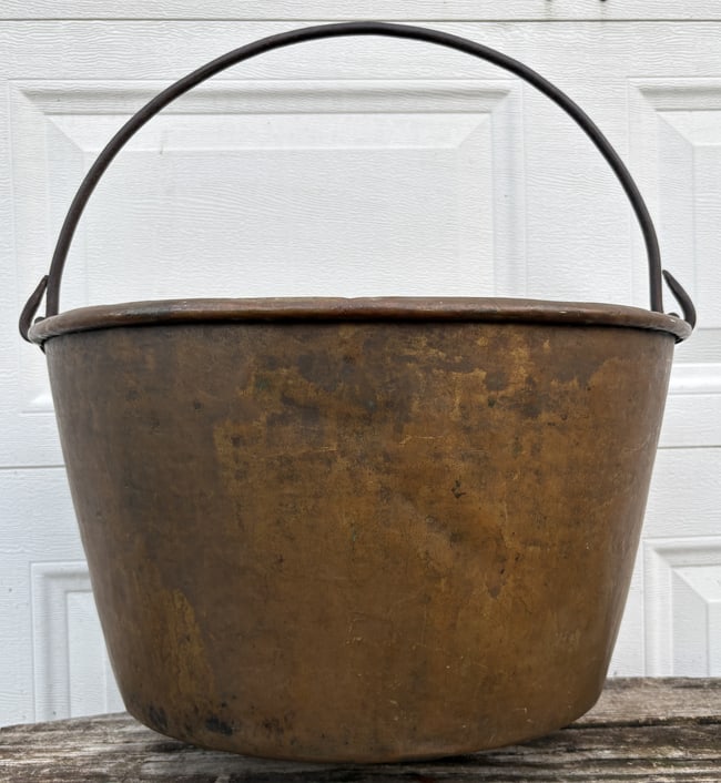 Large Copper Kettle with Hand Forged Iron Handle ~ Apple Butter - 3