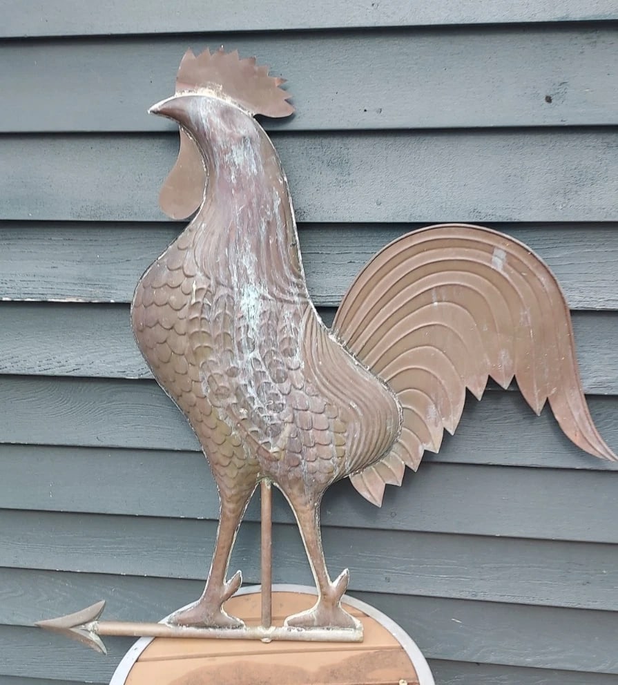 1950 Rare Size Rooster Weathervane Copper 32" New England beautiful (1 of 9)