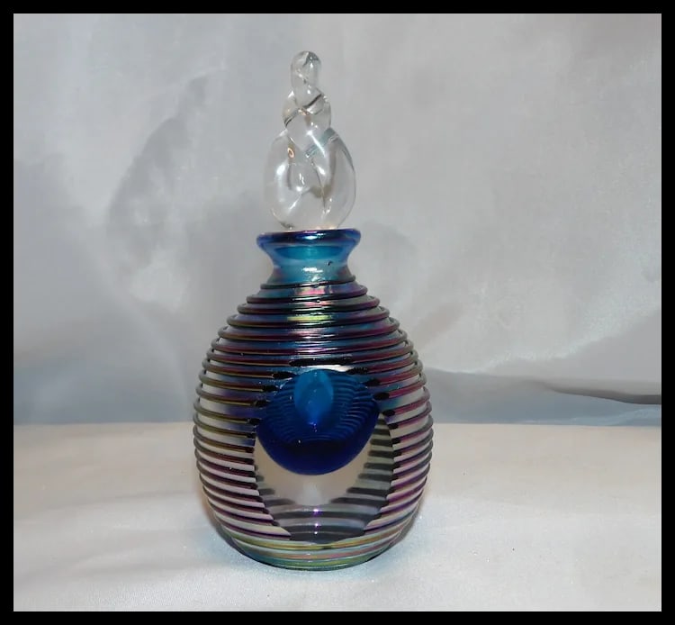 Vintage 1960s Iridescent Murano Sommerso Glass Perfume Bottle with Stopper - 4