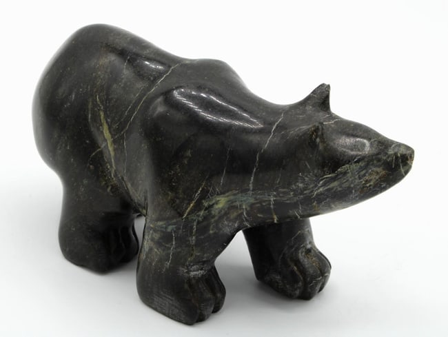 An Inuit carved folk art stone black polar bear from Alaska. - 3