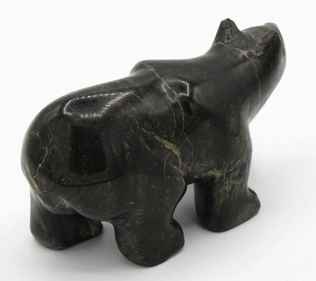 An Inuit carved folk art stone black polar bear from Alaska. - 5