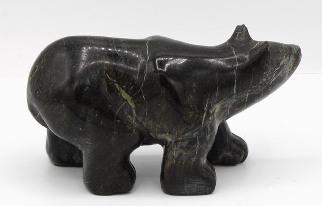 An Inuit carved folk art stone black polar bear from Alaska. - 7