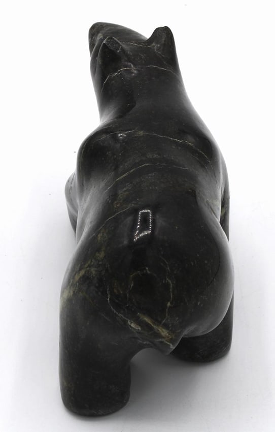 An Inuit carved folk art stone black polar bear from Alaska. - 8