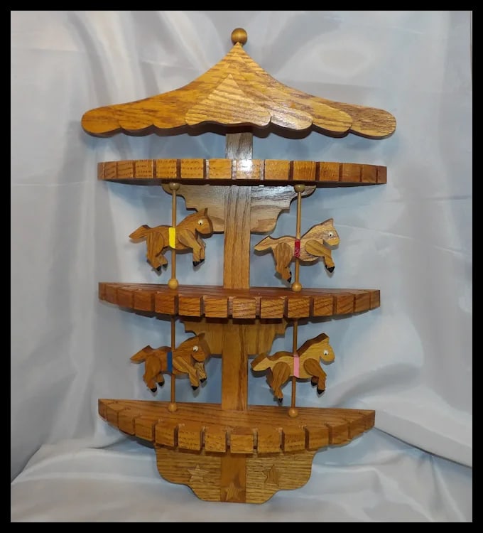 Oak Collector Spoon, Fork, Utensil Holder with Carousel Horses - 3