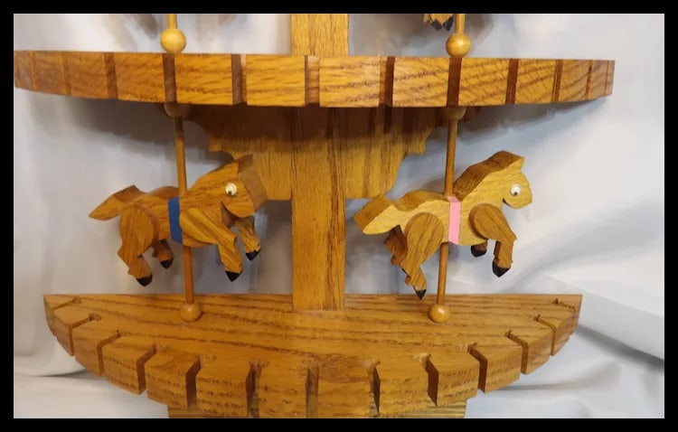 Oak Collector Spoon, Fork, Utensil Holder with Carousel Horses - 6