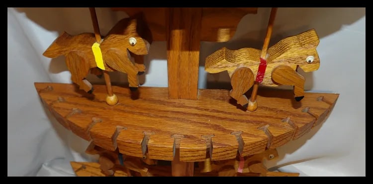 Oak Collector Spoon, Fork, Utensil Holder with Carousel Horses - 9