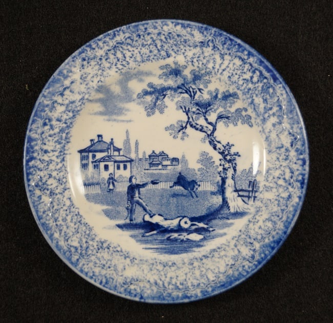 Child's Blue China 4" Miniature Toy Plate #1: Title: Child's Blue China 4" Miniature Toy Plate #1 Dimension: 4" diameter. Date: Ca. 1894-1902 Additional Information: Antique Children's China Blue Plate by Ridgway (William Ridgway, son & Co.).