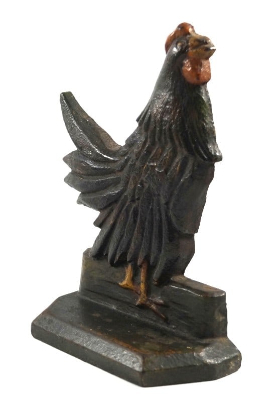 Rare Antique Crowing Rooster Cast Iron Doorstop - 2