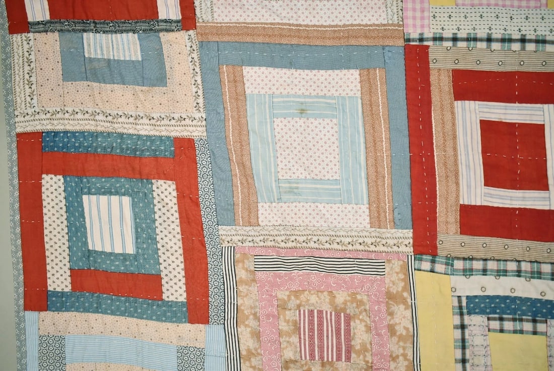 Folky 1890's Log Cabin Variation Quilt - 11