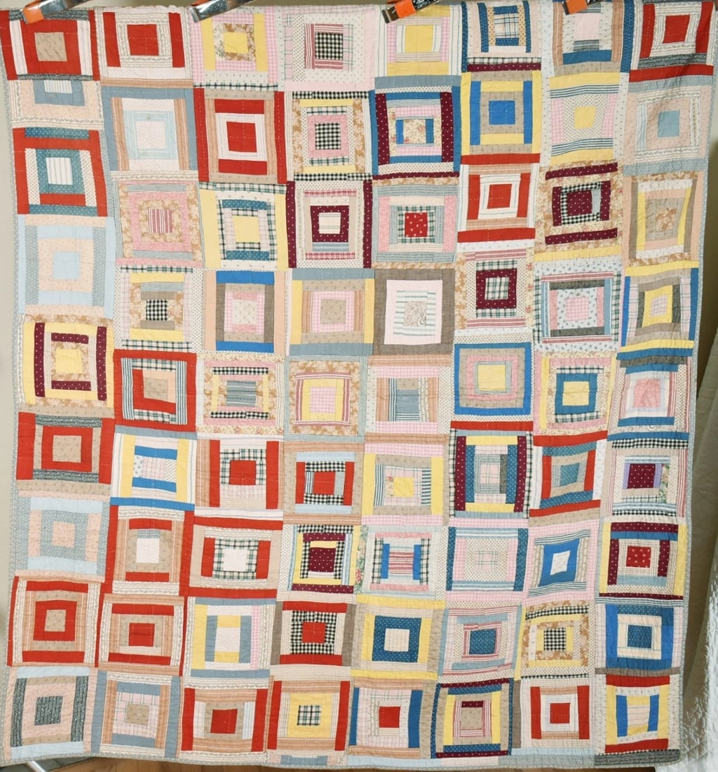 Folky 1890's Log Cabin Variation Quilt (1 of 14)