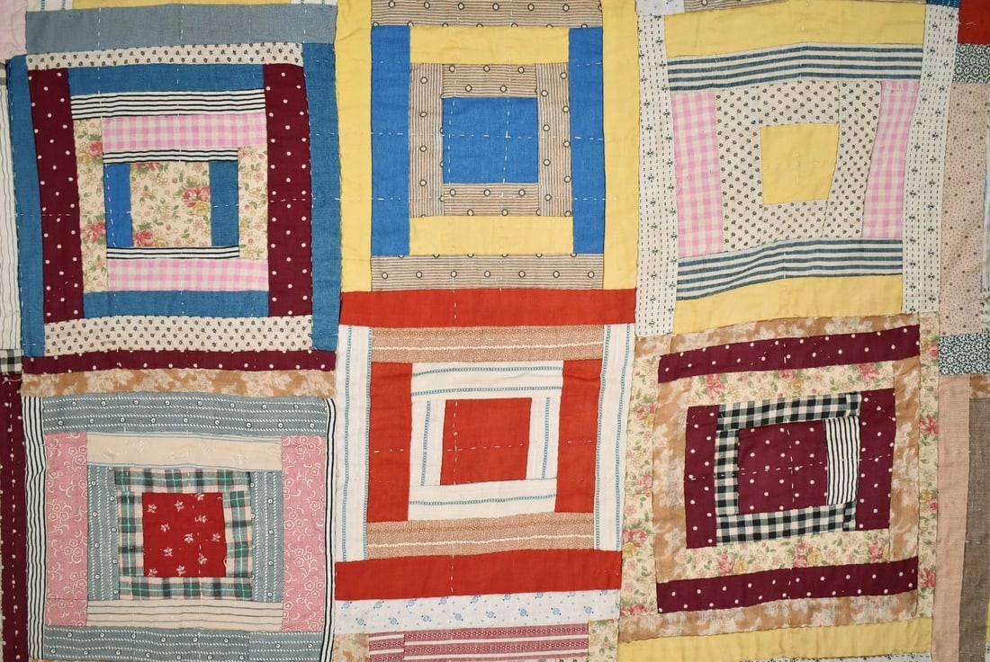 Folky 1890's Log Cabin Variation Quilt - 3