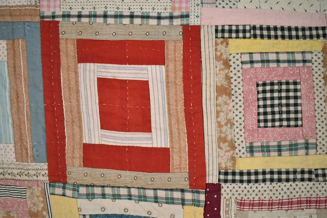 Folky 1890's Log Cabin Variation Quilt - 4