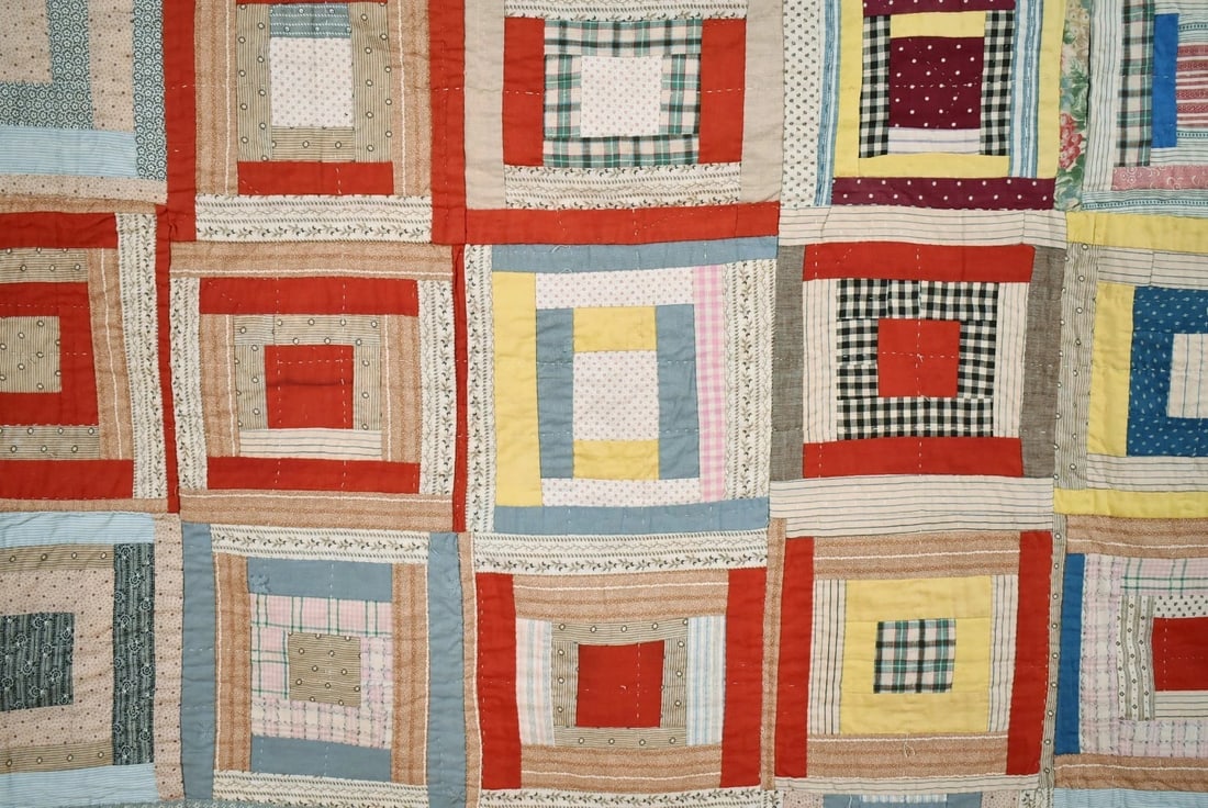 Folky 1890's Log Cabin Variation Quilt - 6