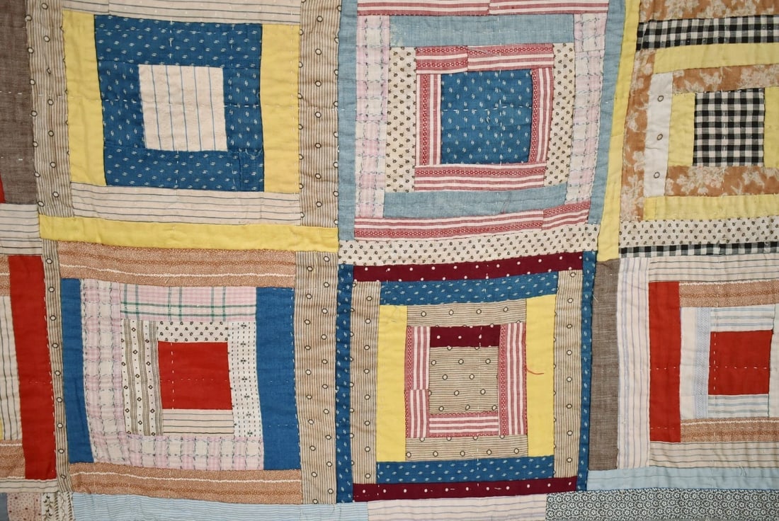 Folky 1890's Log Cabin Variation Quilt - 7