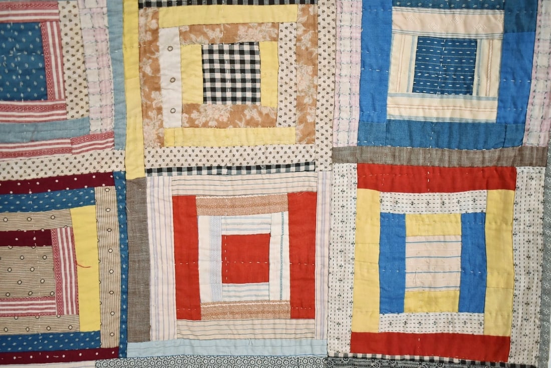Folky 1890's Log Cabin Variation Quilt - 8