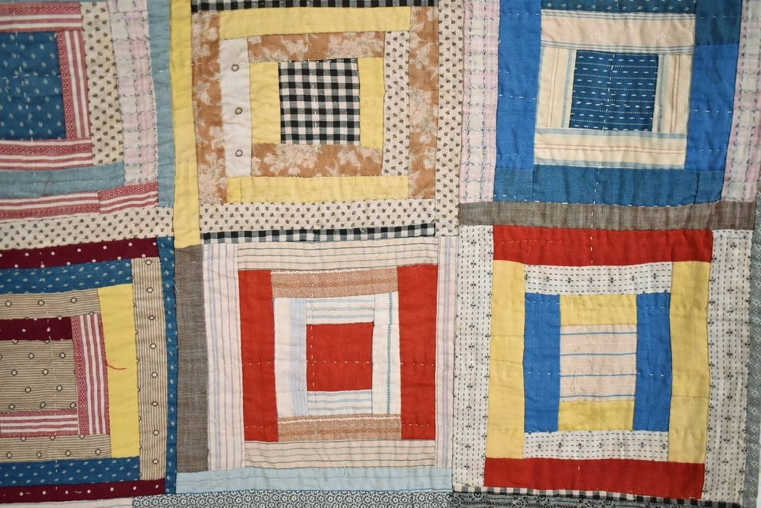 Folky 1890's Log Cabin Variation Quilt - 9