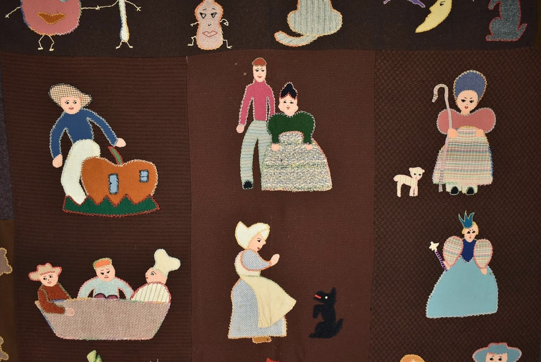 1930's Wool Nursery Rhyme Applique Spread - 2