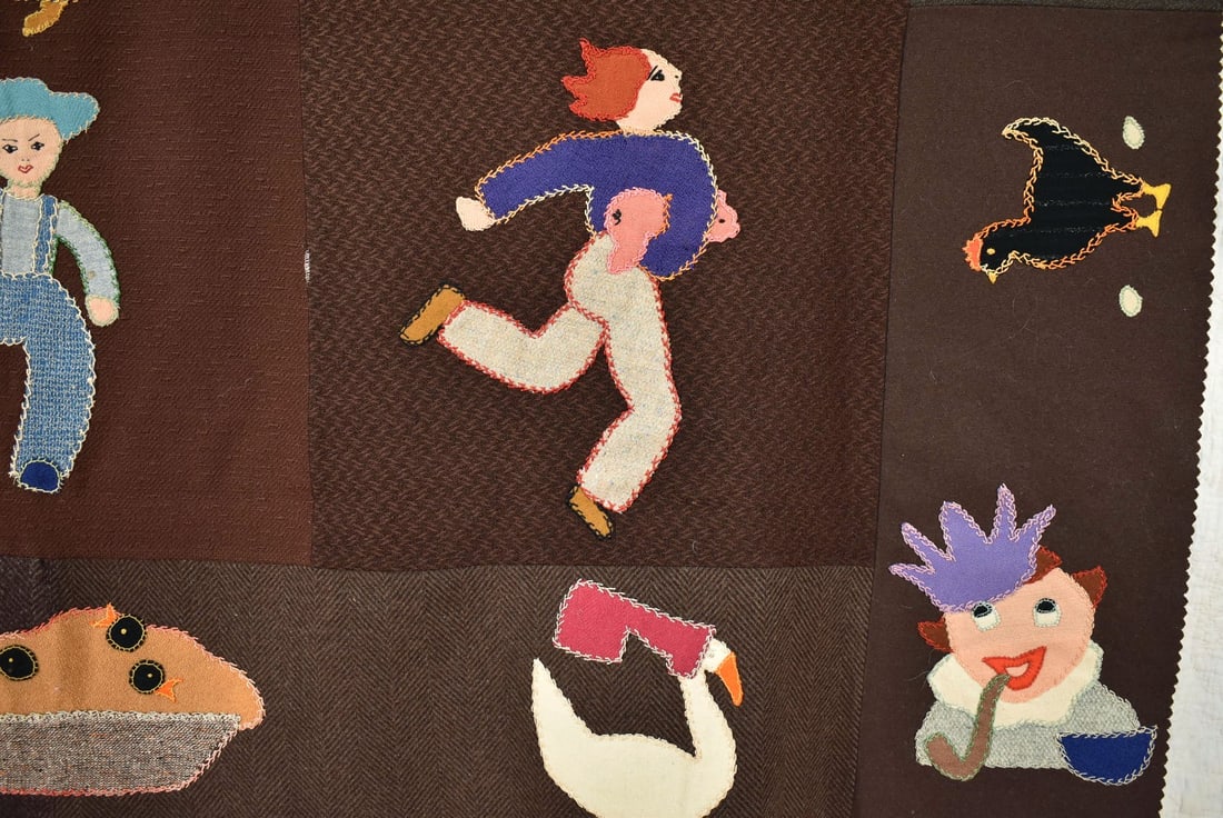 1930's Wool Nursery Rhyme Applique Spread - 6