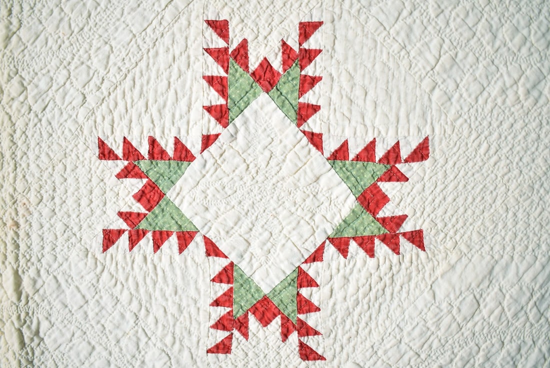 Well Quilted Feathered Stars Quilt, d. "1882" - 3