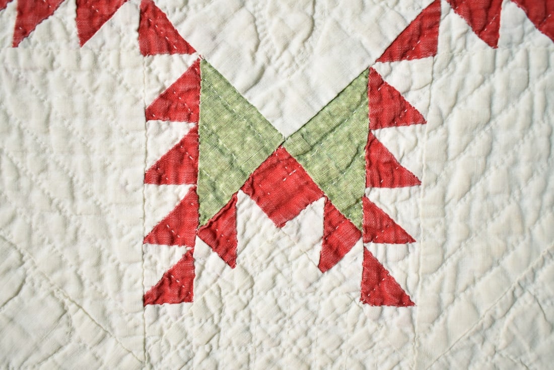 Well Quilted Feathered Stars Quilt, d. "1882" - 7