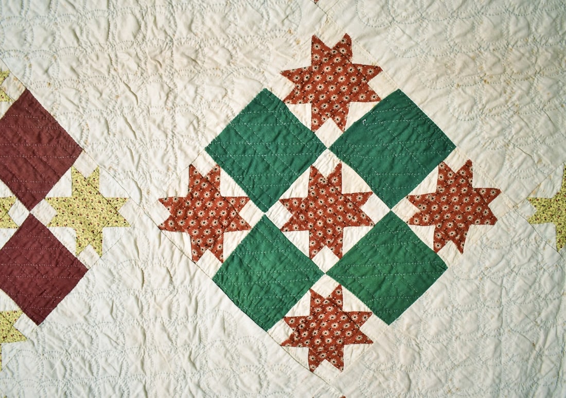 1870's Stars Quilt, Flying Geese Border - 3