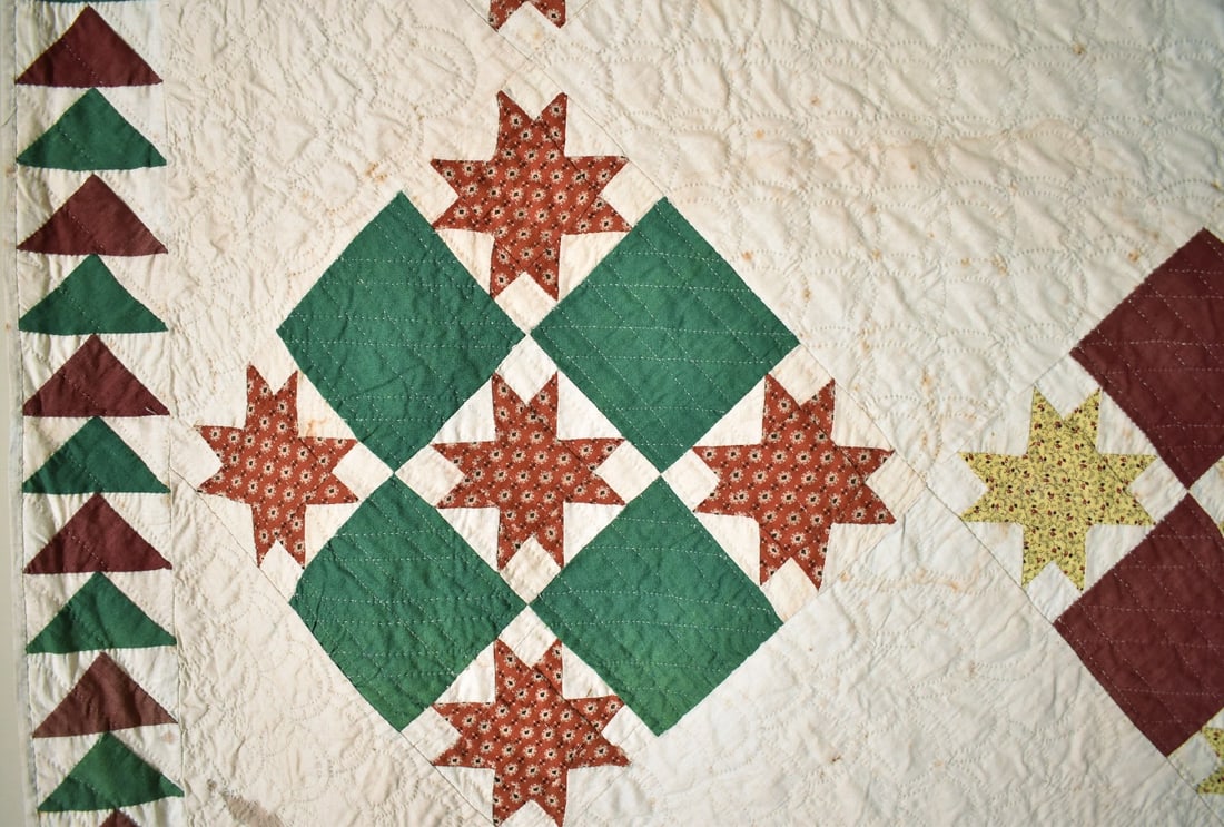 1870's Stars Quilt, Flying Geese Border - 4