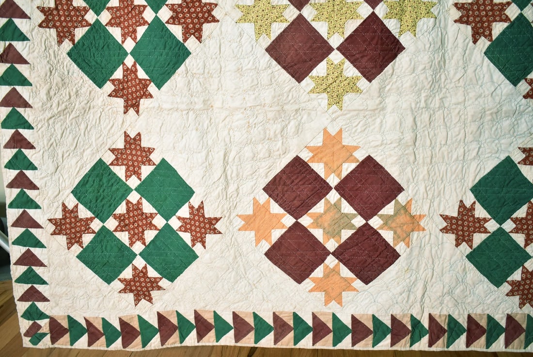 1870's Stars Quilt, Flying Geese Border - 6