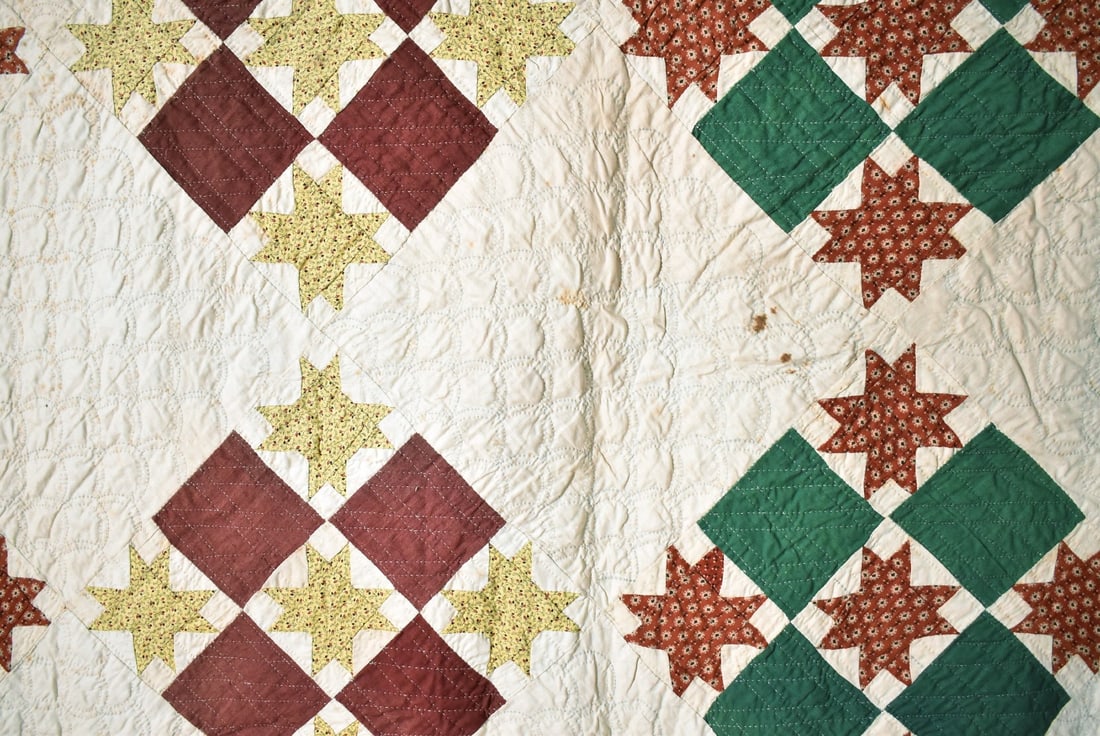 1870's Stars Quilt, Flying Geese Border - 7