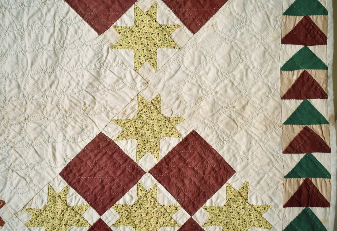 1870's Stars Quilt, Flying Geese Border - 8