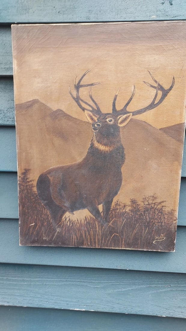 oil painting 19th Century ELK Painting Signed - 2