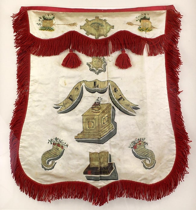 An Oddfellows ceremonial apron professionally mounted - 2