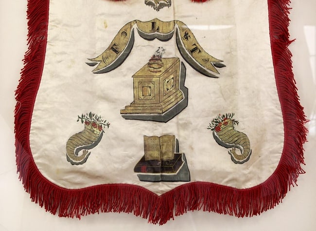 An Oddfellows ceremonial apron professionally mounted - 4