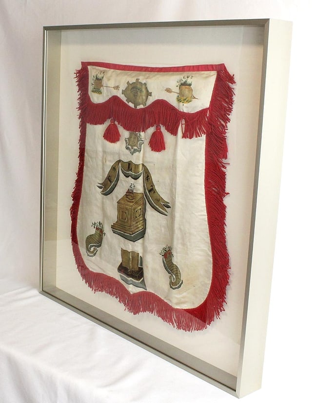 An Oddfellows ceremonial apron professionally mounted - 6
