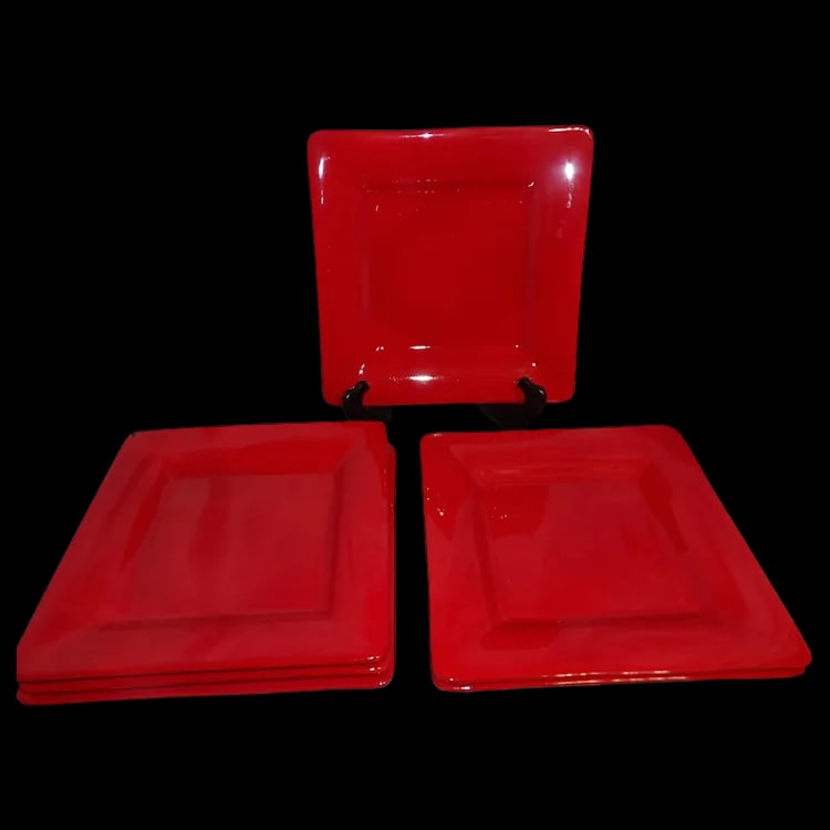 Set of 6 Artimino CIAO II Red 11 1/2" Hand Painted Earthenware Dinner Plates - (1 of 8)
