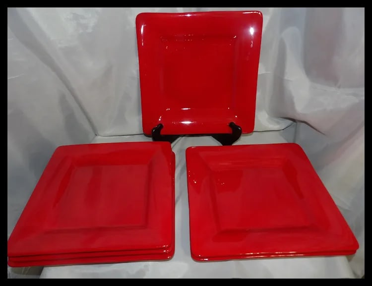 Set of 6 Artimino CIAO II Red 11 1/2" Hand Painted Earthenware Dinner Plates - - 2
