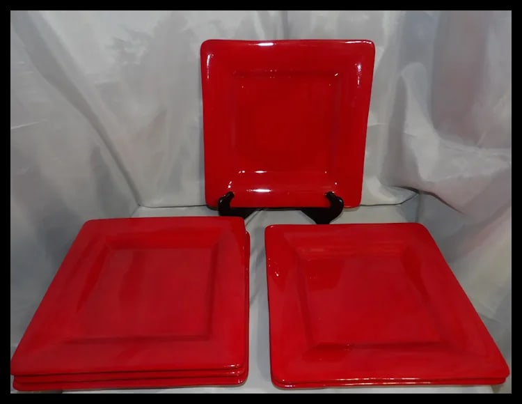 Set of 6 Artimino CIAO II Red 11 1/2" Hand Painted Earthenware Dinner Plates - - 8