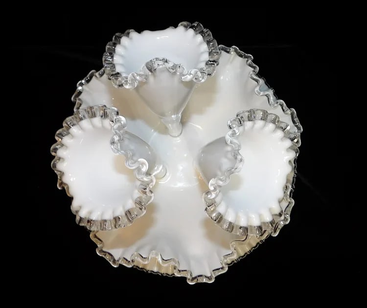 Fenton Silver Crest 3 Horn Epergne Bowl with "Underplate" - 4